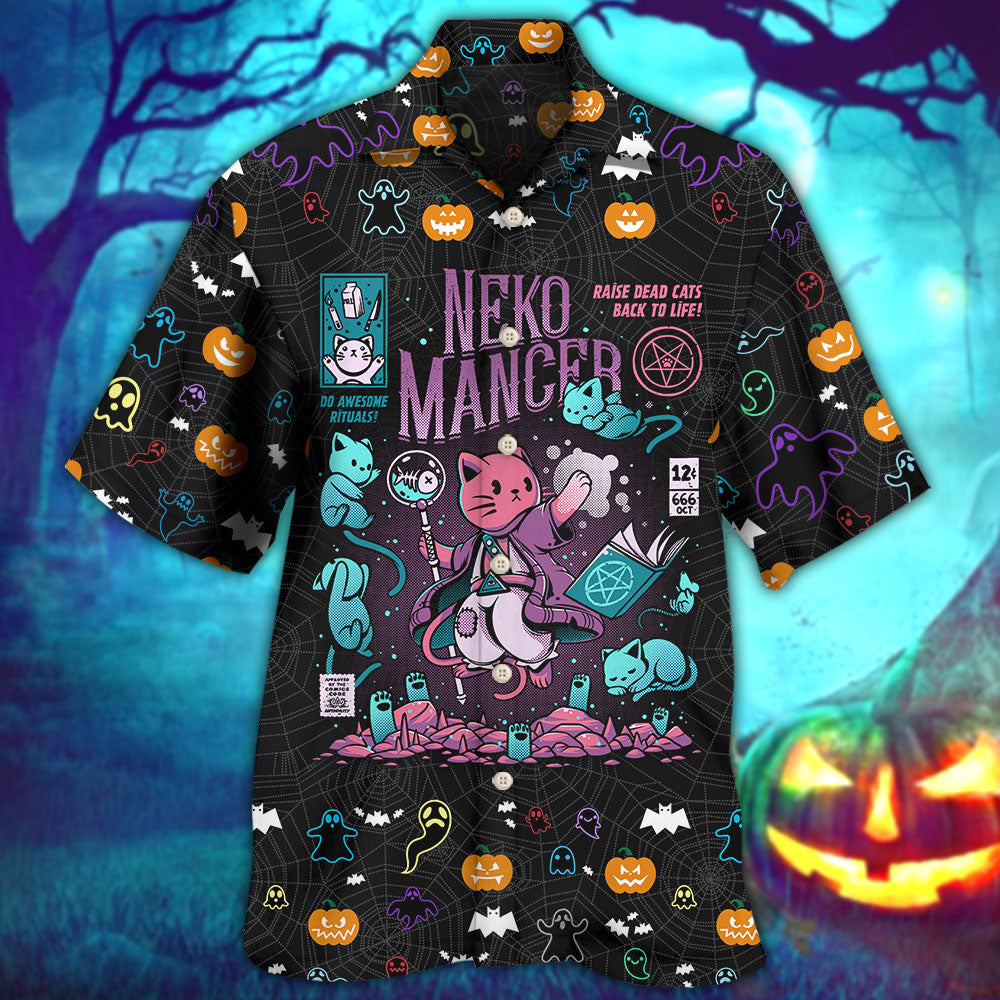 Halloween Mystic Cat Necromancer Hawaiian Shirt Resort Outfit View For Island Holidays