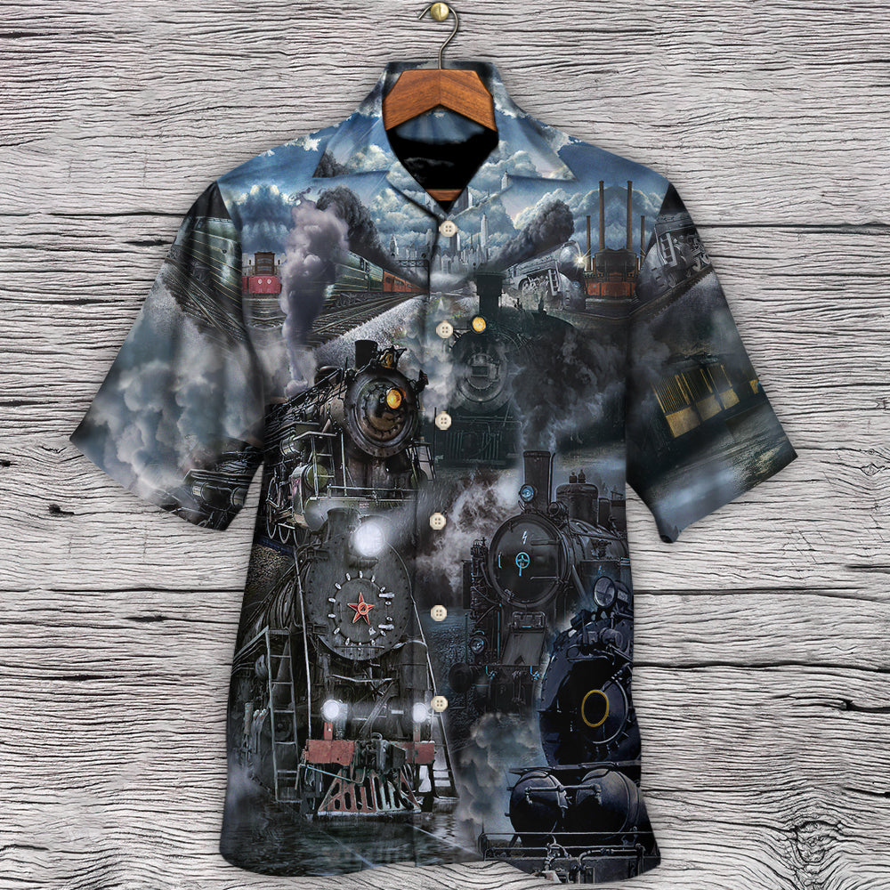 Train Emerging Cloud Steam Middle Hawaiian Shirt Detailed Pattern View For Island Holidays