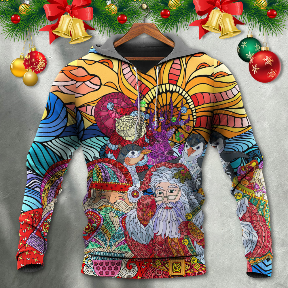 Colorful Christmas Santa Geometry Hoodie For Holiday Vacations Winter Events And Everyday Comfort