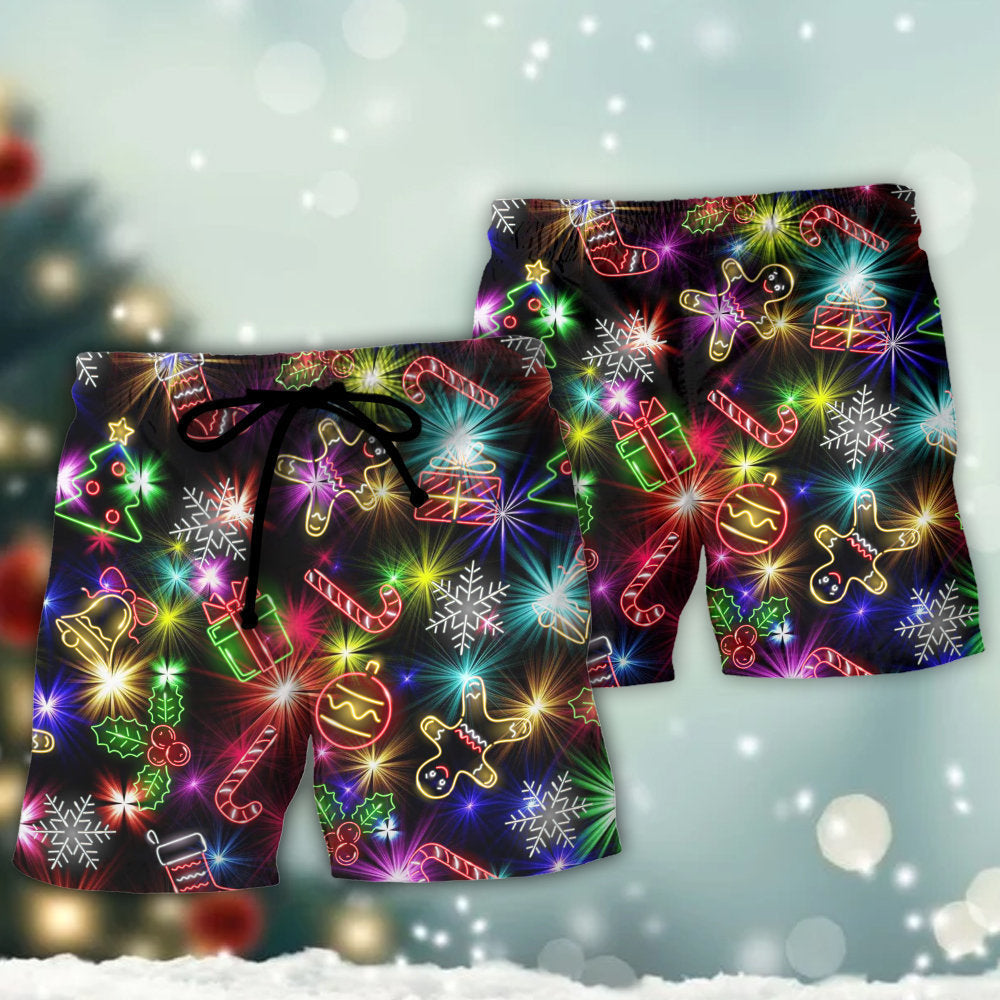 Neon Cookies Gingerbread Christmas Beach Shorts Print Detail For Beach Activities And Vacation Wear