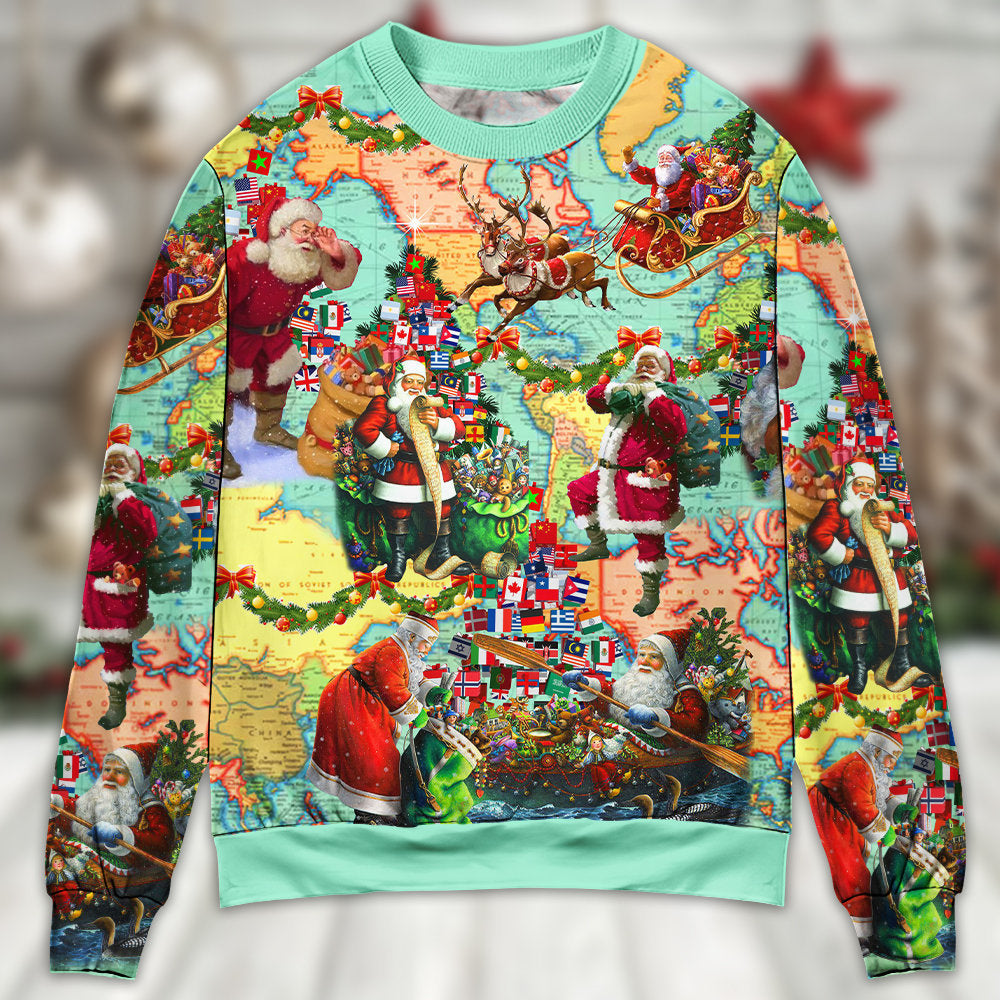 Christmas Santa World Map Sweater For Winter Celebrations Family Events And Thoughtful Gifting