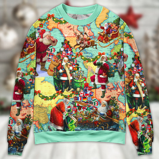 Christmas Santa World Map Sweater For Winter Celebrations Family Events And Thoughtful Gifting