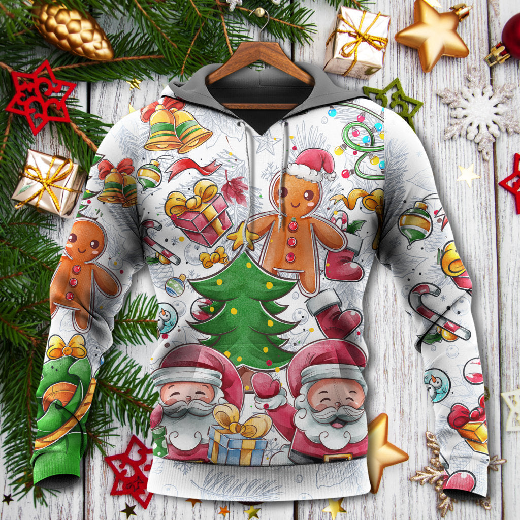 Cute Christmas Santa Snowman Gingerbread Hoodie For Winter Streetwear Christmas Travel And Seasonal Home Gatherings