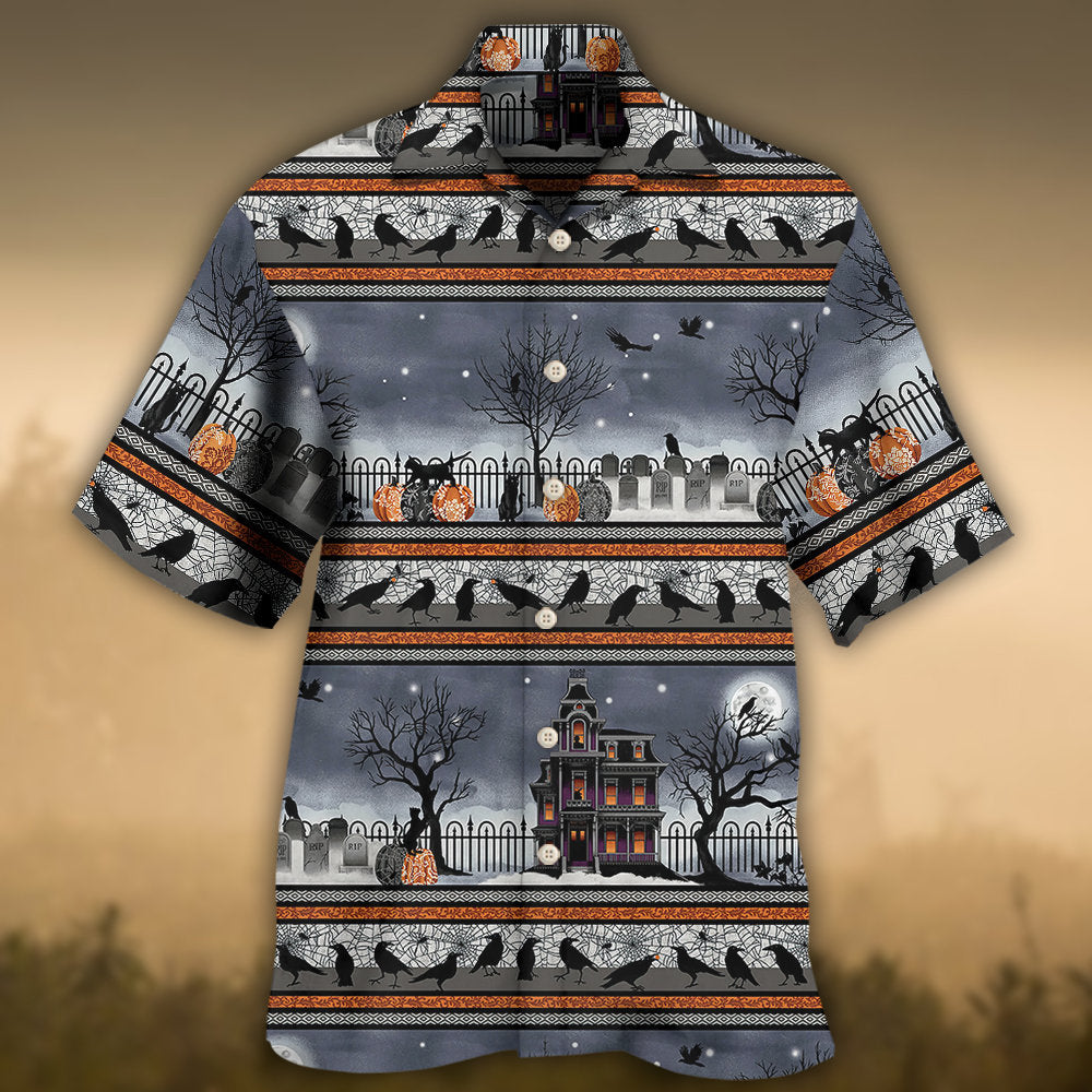 Halloween Spooky Border Hawaiian Shirt Graphic Artwork Detail For Tropical Vacations