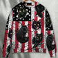 Black Cat Independence Day Sweater For Animal Lovers Casual Wear Holidays And Thoughtful Gifting