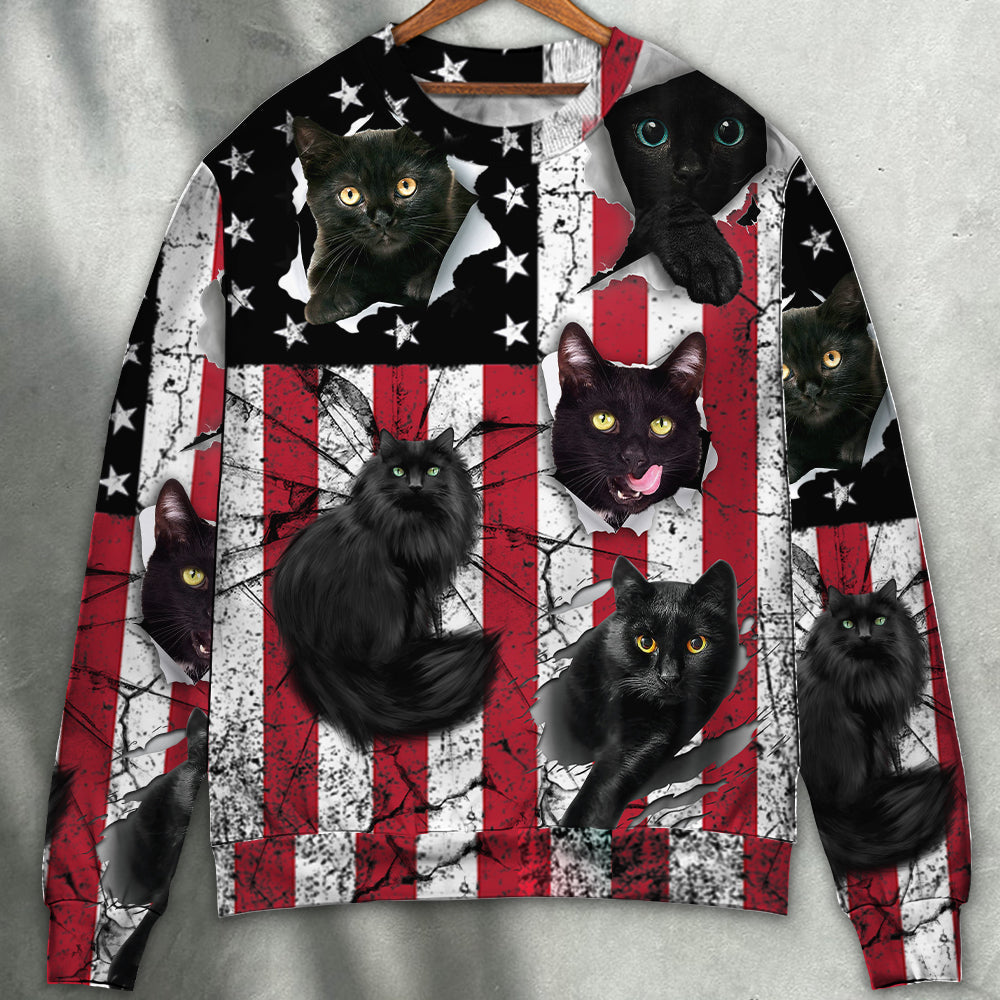 Black Cat Independence Day Sweater For Animal Lovers Casual Wear Holidays And Thoughtful Gifting