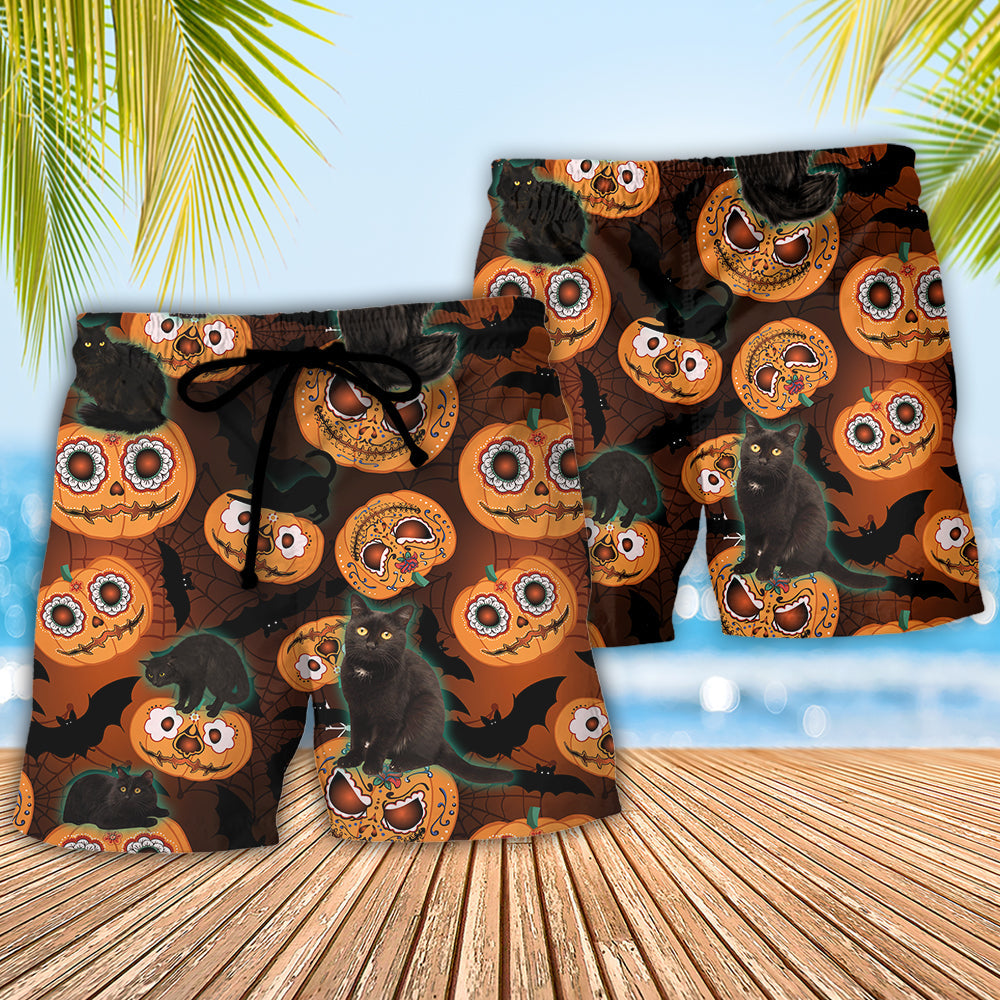 Halloween Cat Beach Shorts Pattern Detail For Vacation Style And Everyday Comfort
