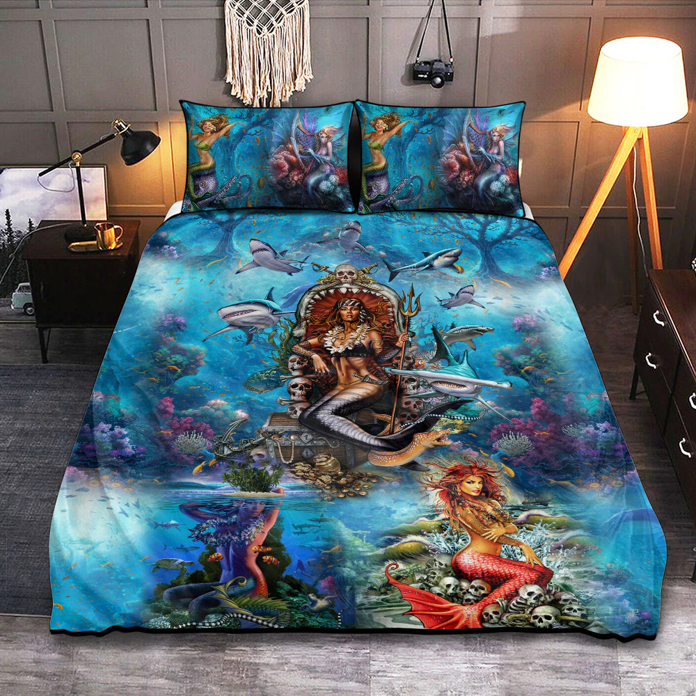 Mermaid And Skull Fantasy Bedding Cover For Gothic Bedroom Decor