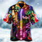 Happy Guitar Christmas Tree Glow Light Hawaiian Shirt Artwork View For Weekend Travel And Beach Style