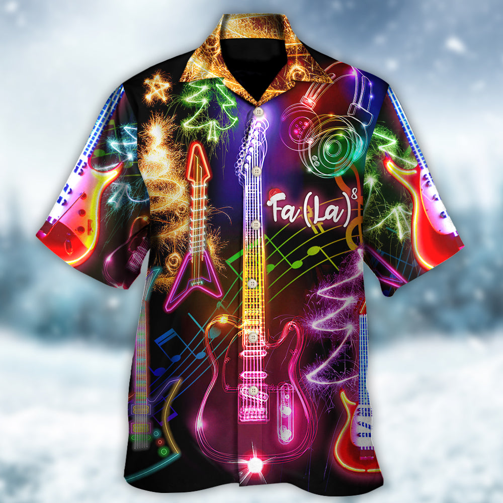 Happy Guitar Christmas Tree Glow Light Hawaiian Shirt Artwork View For Weekend Travel And Beach Style