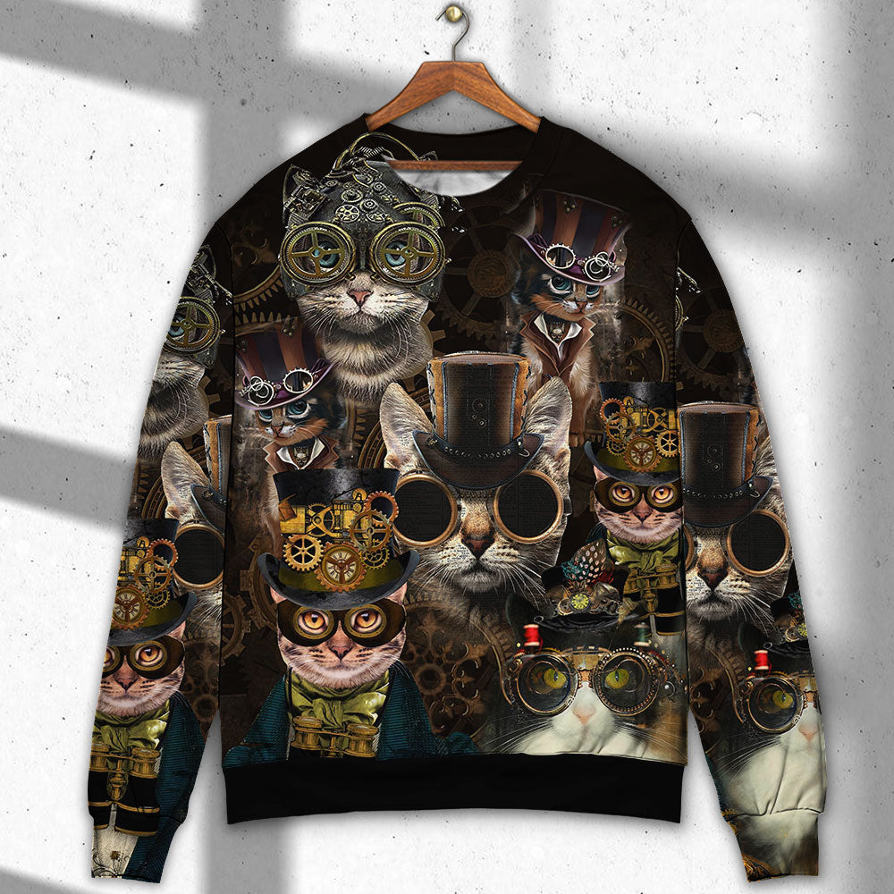 Steampunk Cat Machines Sweater For Outdoor Activities Weekend Trips And Relaxed Everyday Outfits