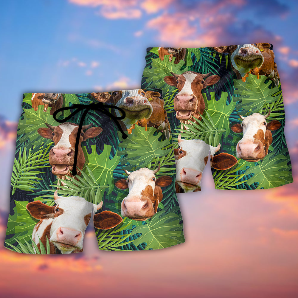 Cow Face Funny Troll Cattle Tropical Style Beach Shorts For Western Inspired Warm Weather Style