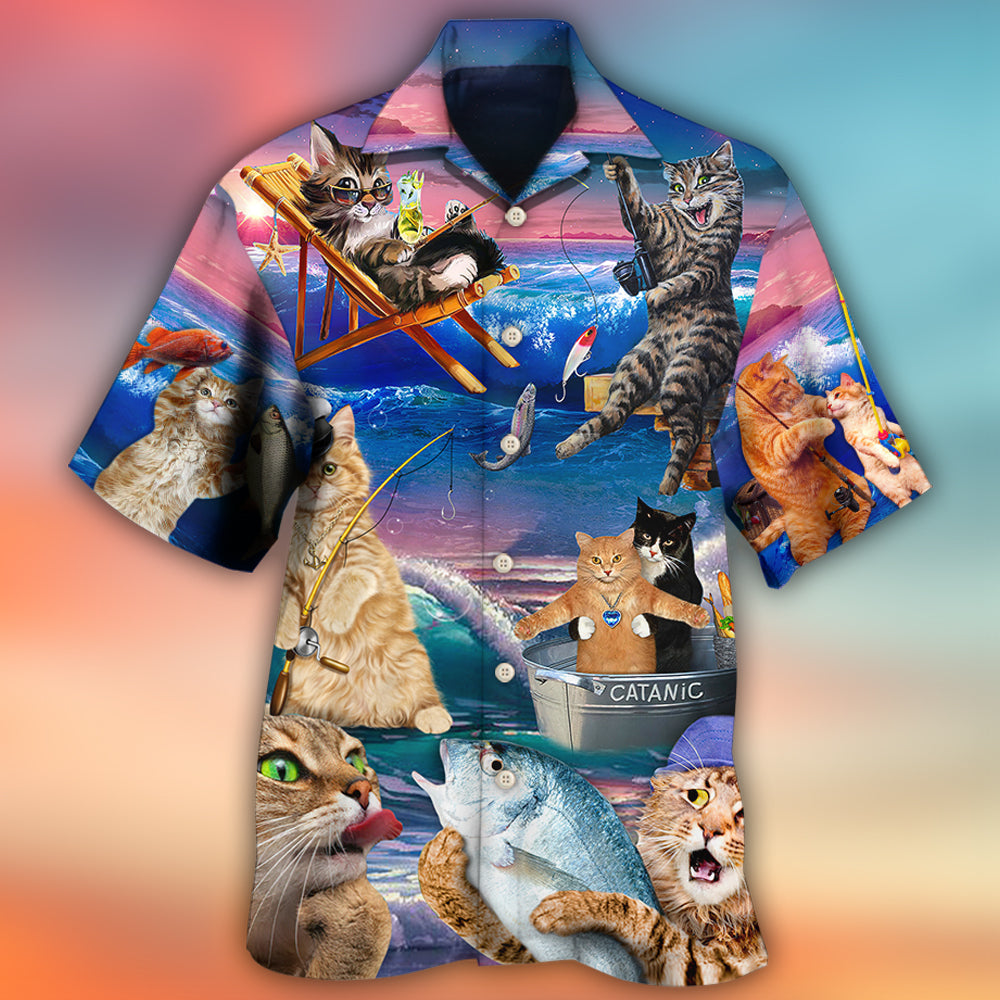 Fishing Cat Beach Hawaiian Shirt Design View For Beach Days