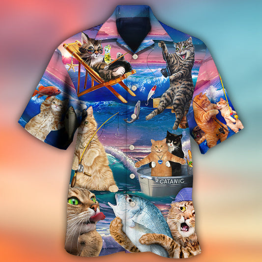 Fishing Cat Beach Hawaiian Shirt Design View For Beach Days
