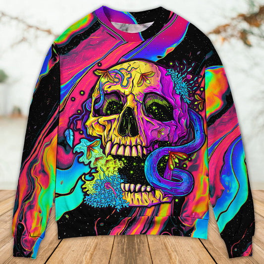 Skull And Moth Neon Night Sweater For Art Lovers Holidays Parties And Comfortable Wear