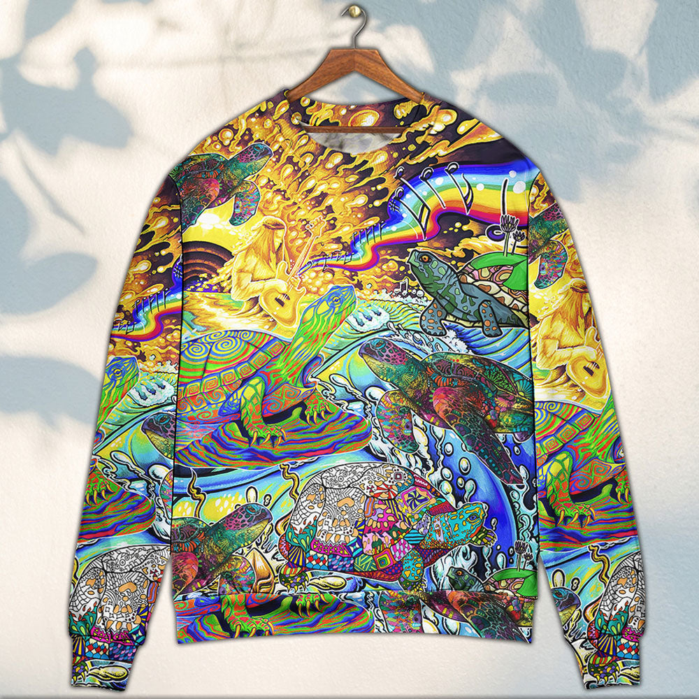Hippie Turtle Colorful Peace Sweater For Psychedelic Art Fans Outdoor Events And Distinctive Gifts