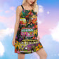 Hippie Van Peace Sunflowers V-Neck Sleeveless Cami Dress For Music Festivals And Thoughtful Boho Gifting