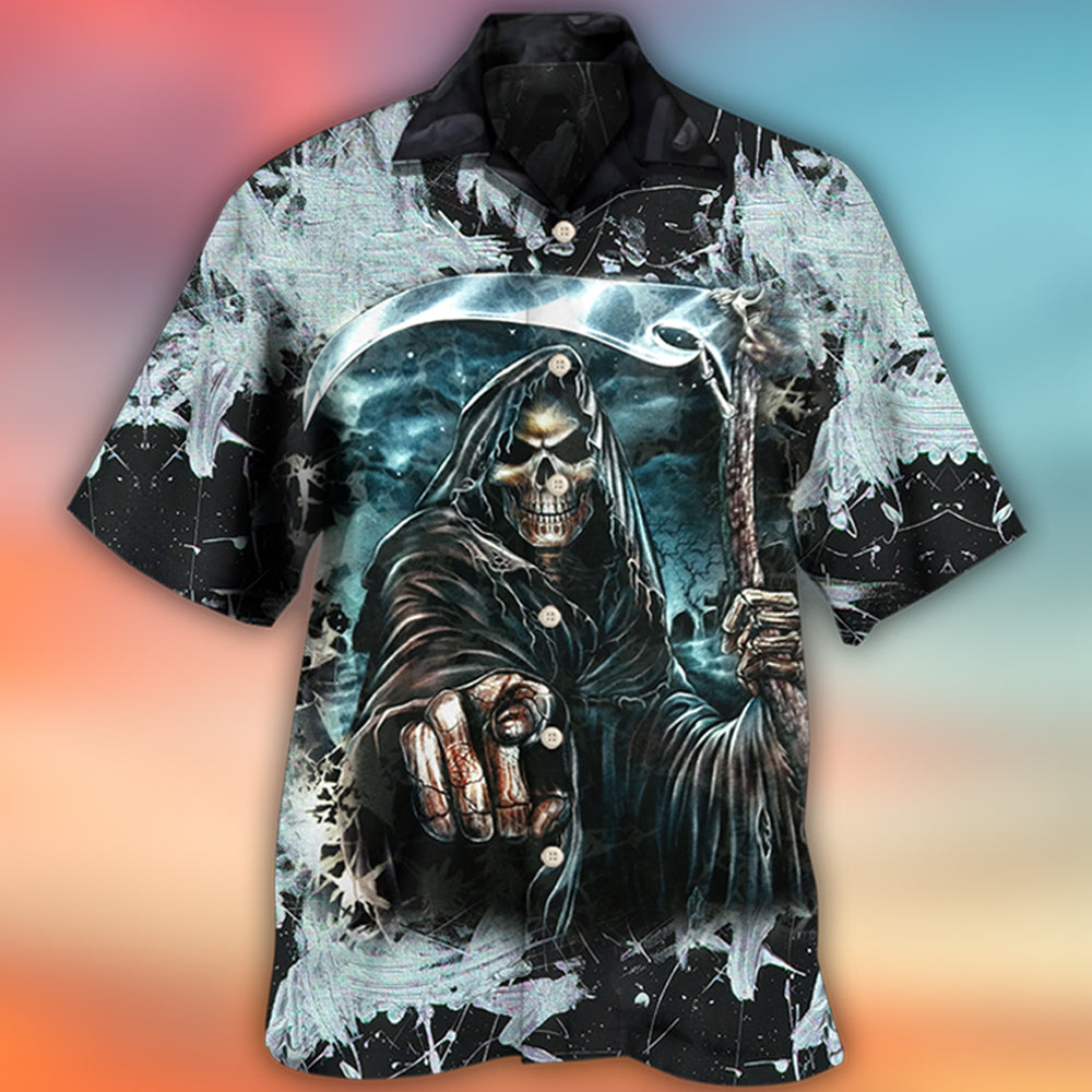 Dark Skull Death Scythe Hawaiian Shirt For Beach Parties And Weekend Getaways