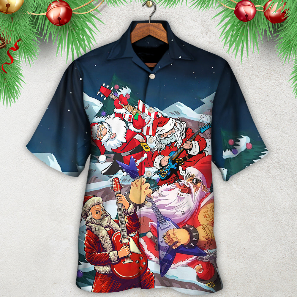 Electric Guitar Christmas Santa Hawaiian Shirt For Coastal Adventures And Warm Weather Wear