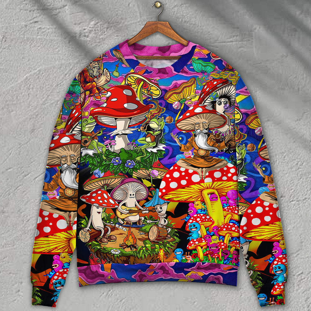 Hippie Mushroom Joyful Companions Sweater For Bohemian Style Festivals Travel And Casual Everyday Wear