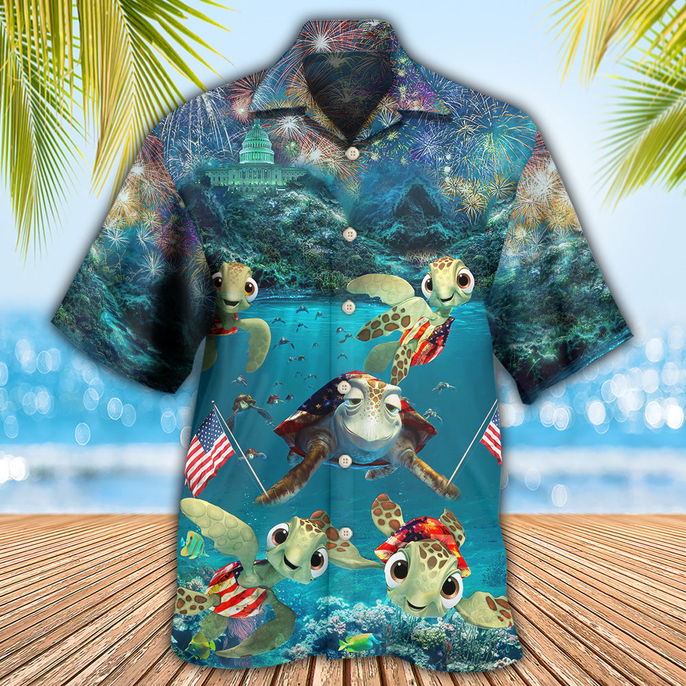 Turtle Independence Day Ocean Hawaiian Shirt Pattern View For Relaxed Warm Weather Outfits