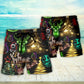 Neon Christmas Tree And Snowman Cool Beach Shorts Design Detail For Weekend Getaways And Beach Days