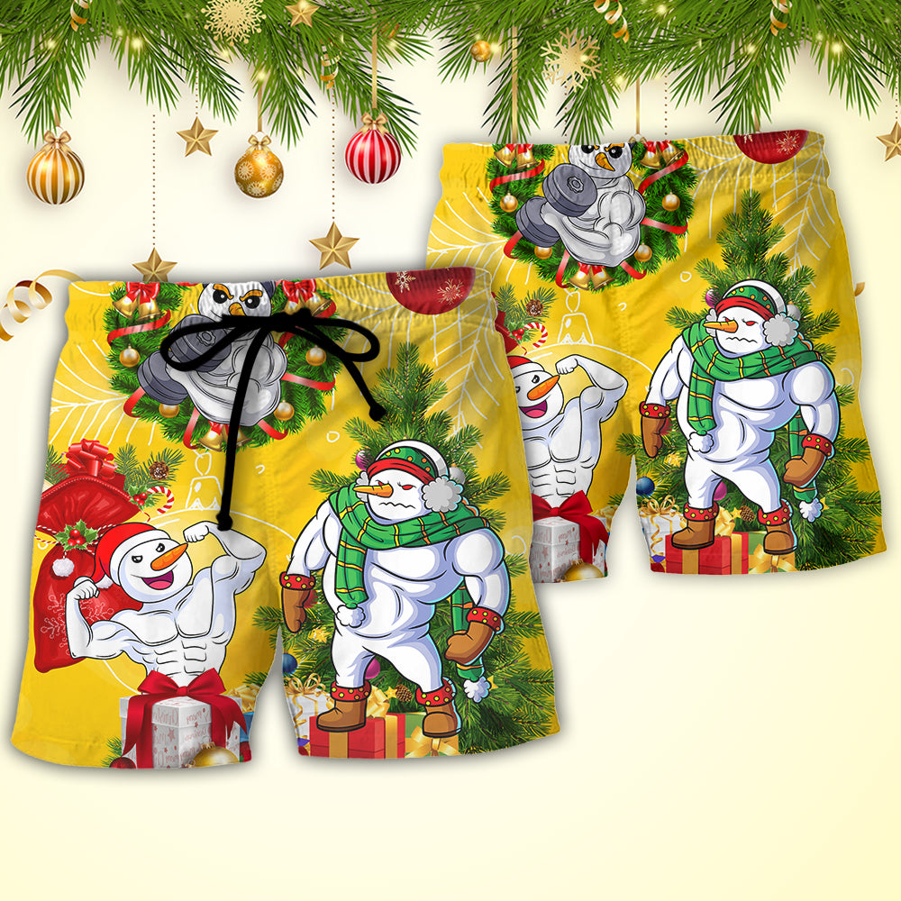 Christmas Swole Snowman Workout Humor Beach Shorts For Festive Outdoor Style