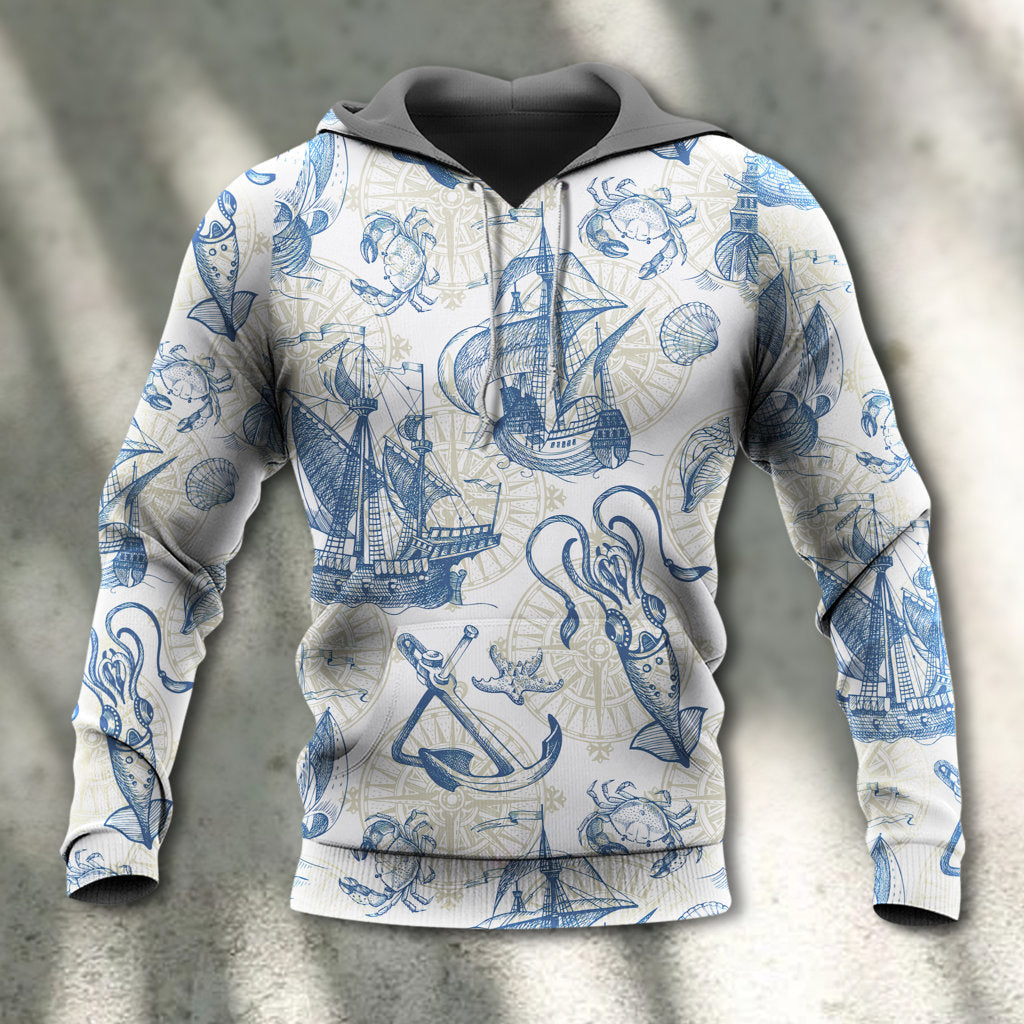 Vintage Sailboat Sea Map Hoodie For Coastal Life Casual Events And Everyday Comfort