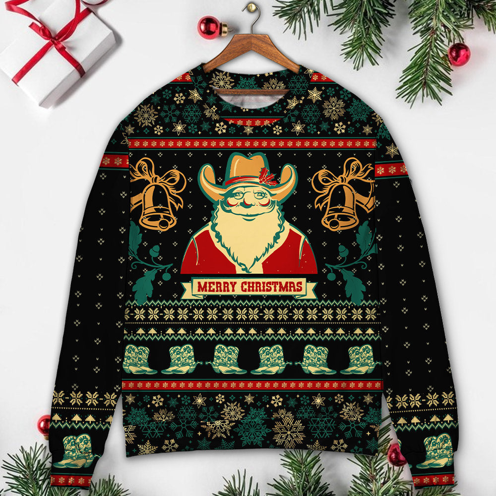 Christmas Cowboy Santa Old West Sweater For Holiday Parties Family Gatherings And Seasonal Gift Giving