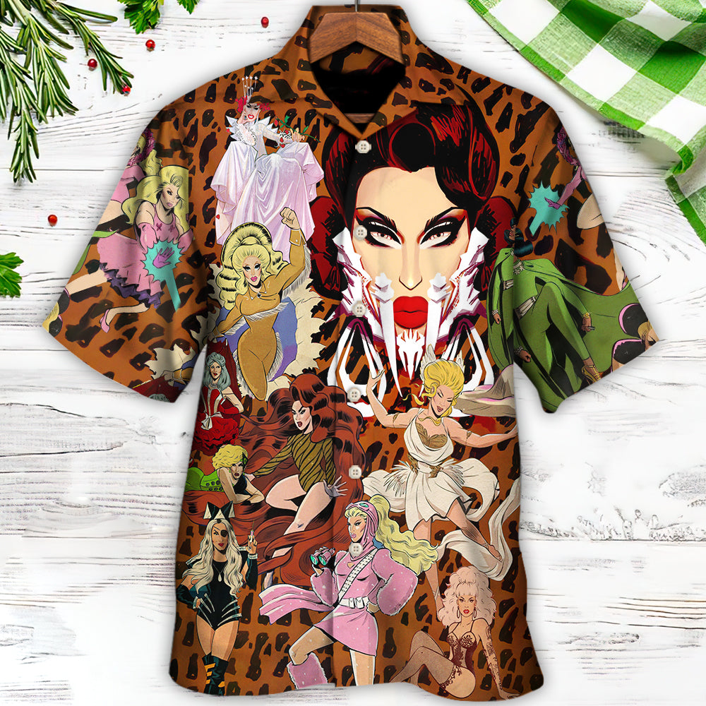 Drag Queen Hawaiian Shirt Button Front Artwork For Vacation Style