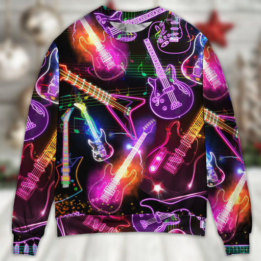 Guitar Neon Christmas Sweater For Holiday Parties Family Gatherings And Seasonal Gift Giving