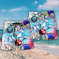Colorful Bowling Ball And Pins Beach Shorts Design Detail For Casual Warm Weather Outfits