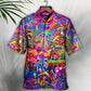 Hippie Magic Trippy Mushroom Hawaiian Shirt Front Pattern View For Coastal Travel