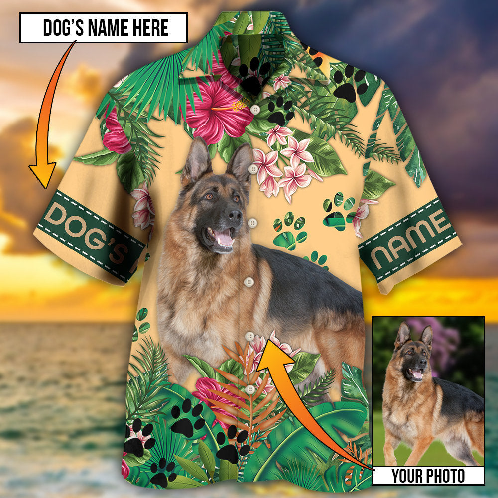 German Shepherd Strong Dog Personalized Photo Hawaiian Shirt Front Pattern View For Island Holidays
