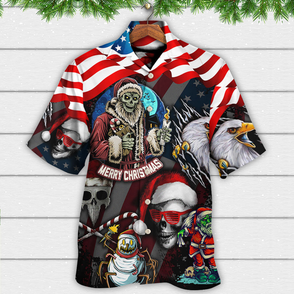 Skull Christmas US Flag Skeleton Eagle Vibe Hawaiian Shirt For Summer Events And Casual Outdoor Wear