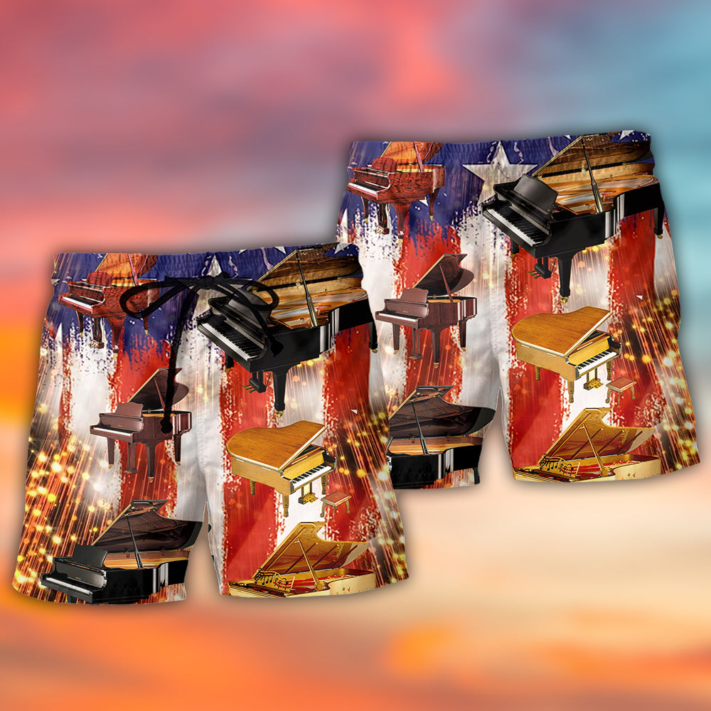 Piano USA Independence Day Celebration Beach Shorts For Summer Vacation And Coastal Travel