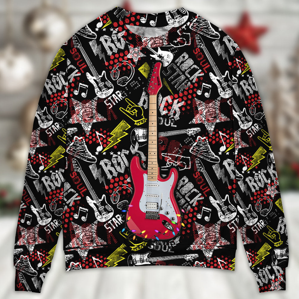 Guitar Rock Soul Merry Christmas Sweater For Holiday Travel Winter Outings And Cheerful Gift Giving