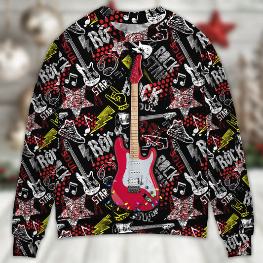 Guitar Rock Soul Merry Christmas Sweater For Holiday Travel Winter Outings And Cheerful Gift Giving