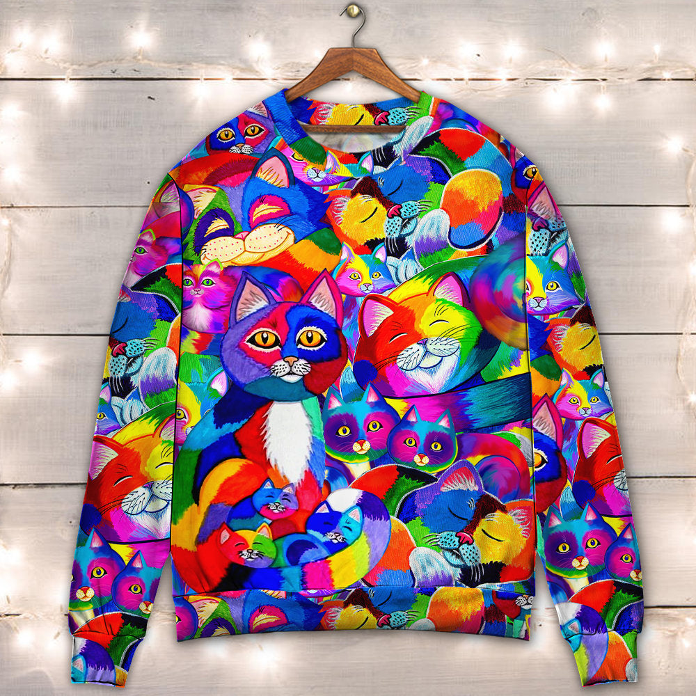 Colorful Rainbow Cat Sweater For Animal Inspired Style Events And Comfortable Daily Wear