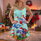 Christmas Funny Shark Holiday V-Neck Sleeveless Cami Dress For Festive Events And Casual Summer Styling