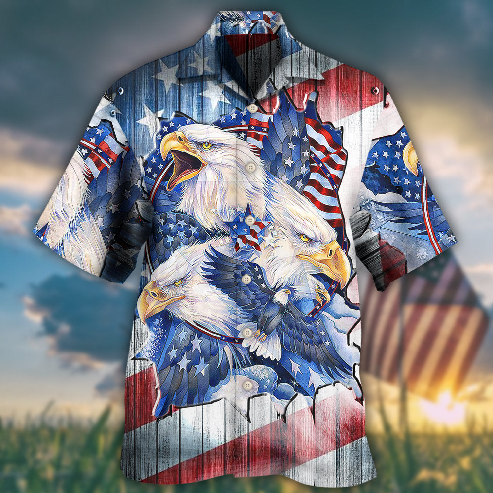 Patriotic American Eagle Hawaiian Shirt Design View For Beach Days
