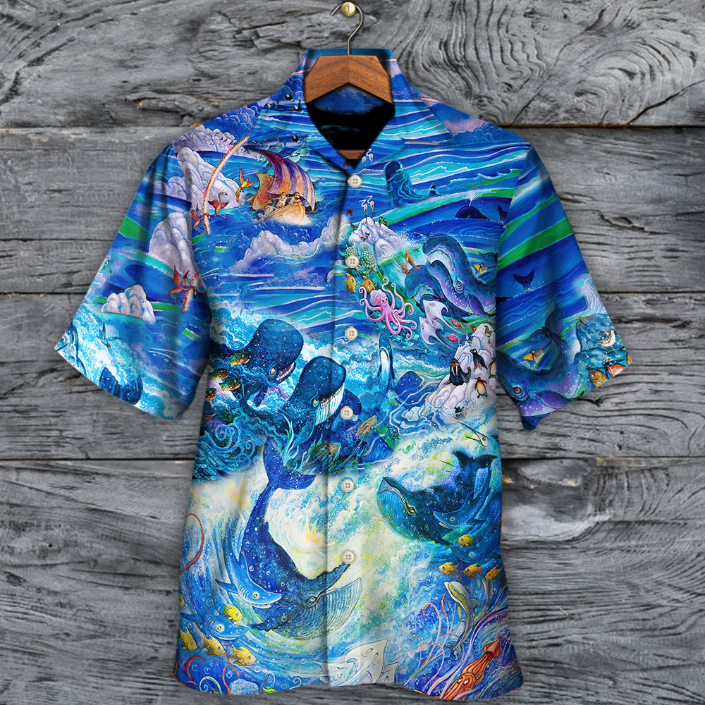 Shark Adventure Hawaiian Shirt Print Closeup For Coastal Travel