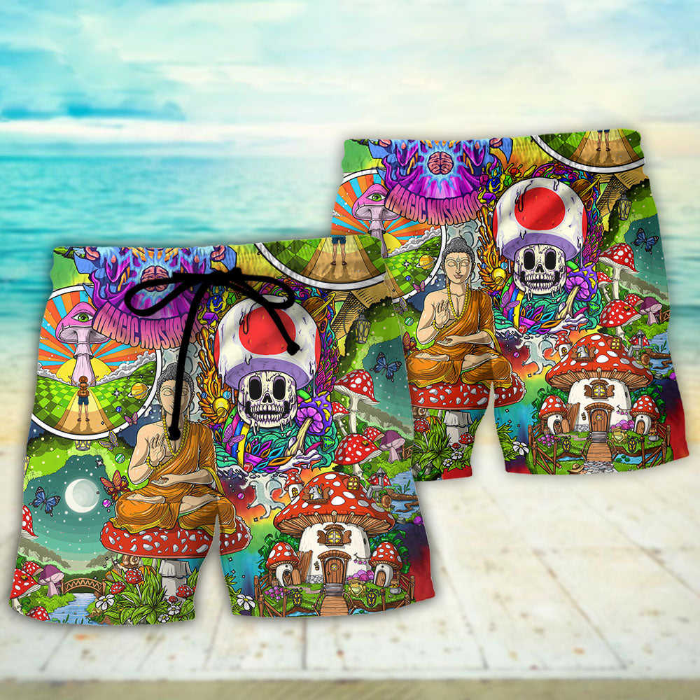 Hippie Mushroom Peace Colorful Vibes Beach Shorts Pattern Detail For Sunny Outdoor Activities