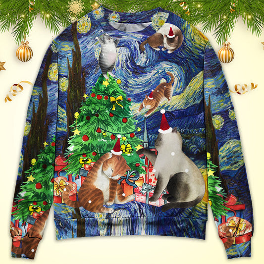 Christmas Cat Playing In Starry Night Sweater For Festive Parties Family Photos And Comfortable Seasonal Wear
