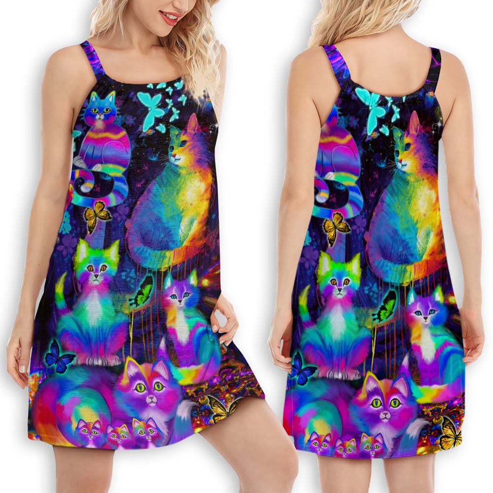 Cat World Ruling V-Neck Sleeveless Cami Dress For Vacations And Playful Everyday Style