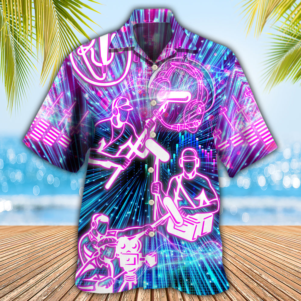 Neon Engineer Audio Hawaiian Shirt Relaxed Style View For Tropical Vacations