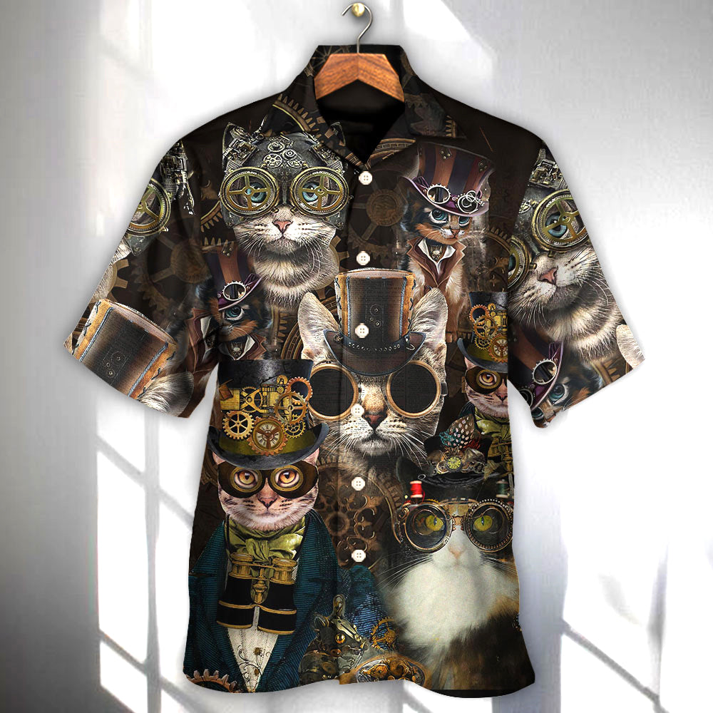 Steampunk Cat Machines Hawaiian Shirt For Summer Events And Casual Outdoor Wear