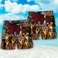 Red Flame Music Rock Beach Shorts Pattern Detail For Coastal Travel And Travel Ready Comfort