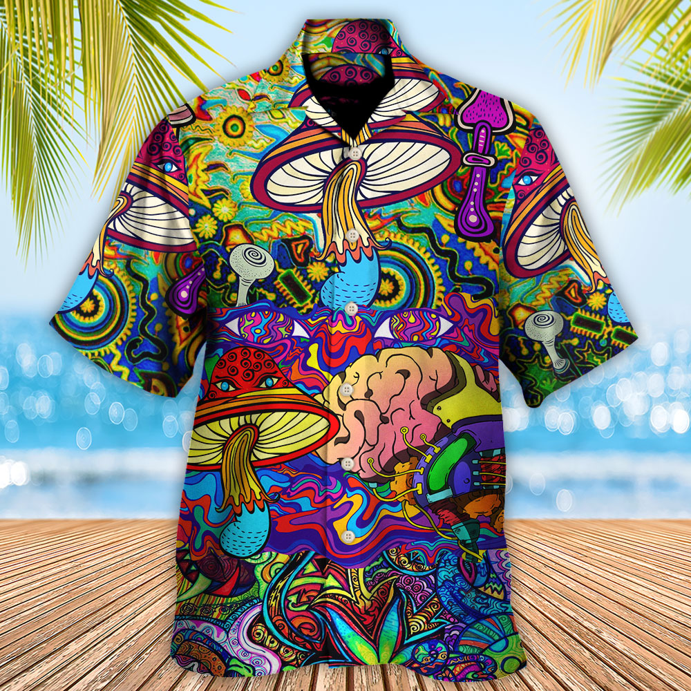 Bohemian Colorful Mushroom Hawaiian Shirt Artwork View For Coastal Escapes And Resort Style