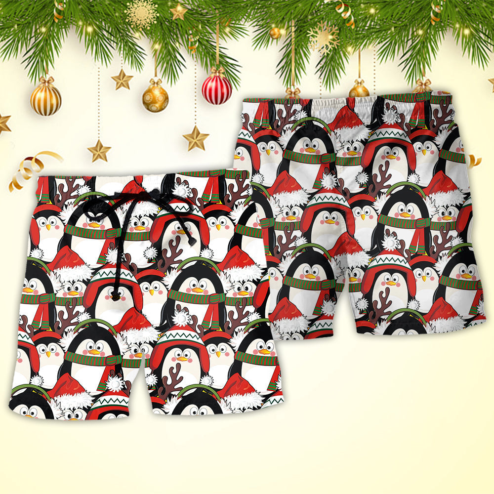 Cute Penguin Christmas Beach Shorts Print Detail For Thoughtful Gift Giving